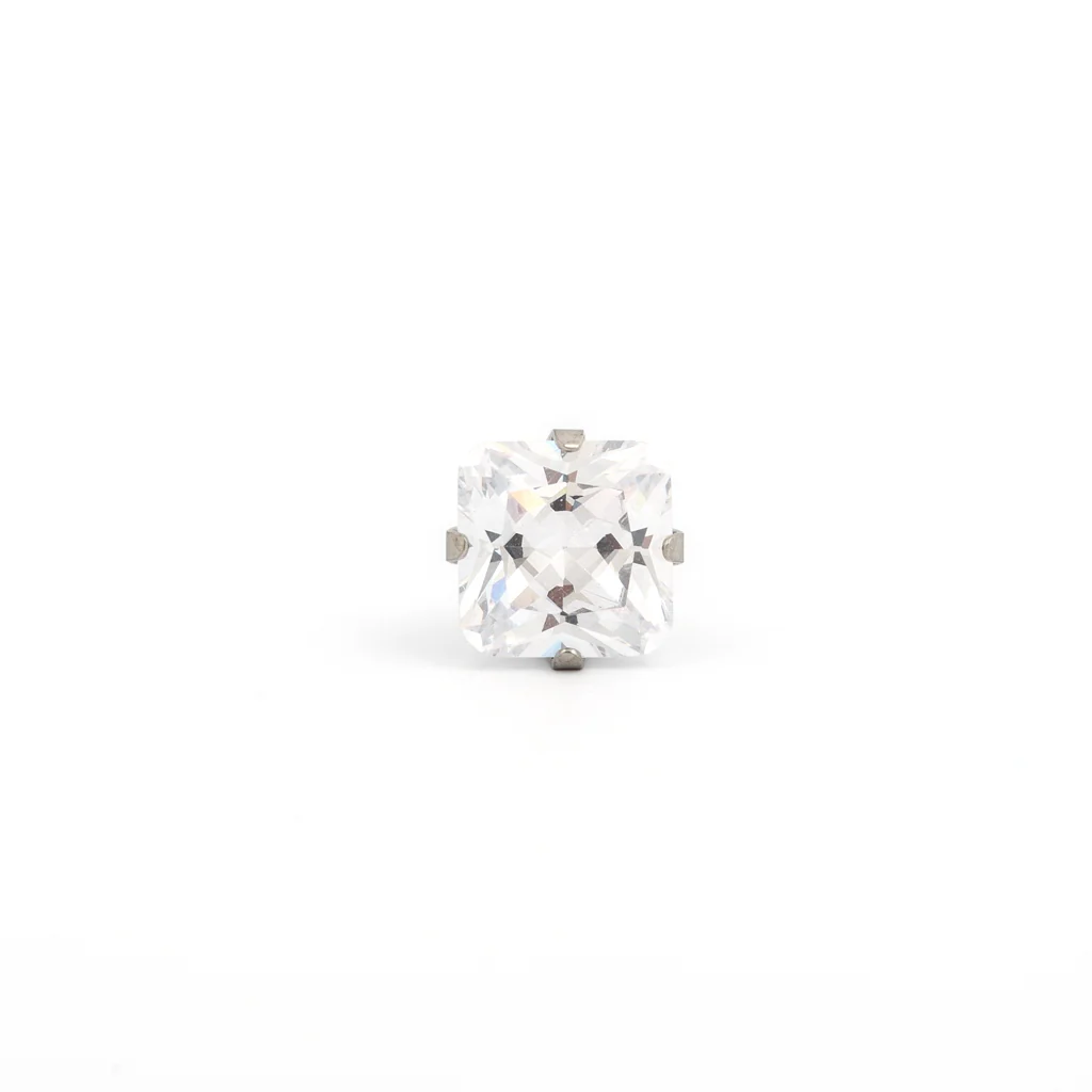 Sensitive Puff Pad Fashion - 8X8 Princess Cut Prong-Set Cubic Zirconia - Stainless Steel - Image 2