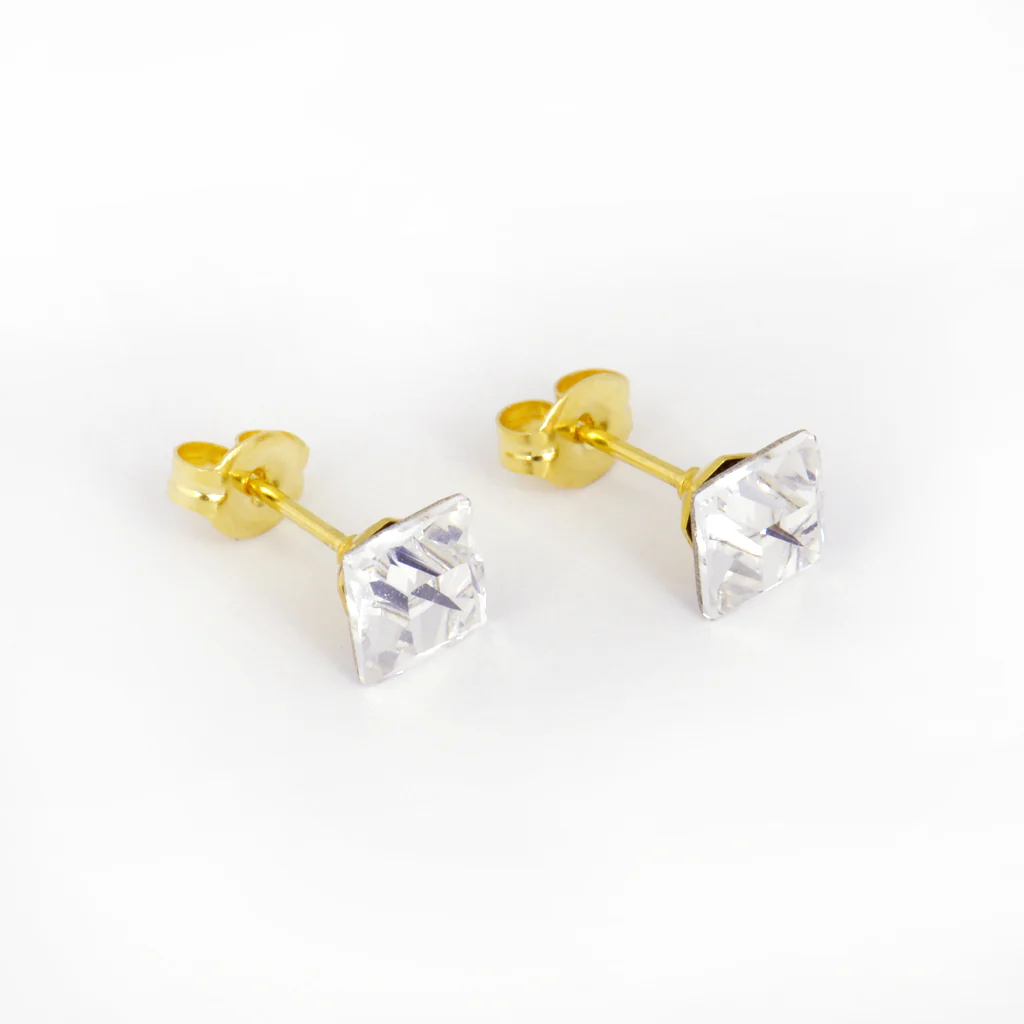 Sensitive Puff Pad Fashion - Austrian Crystal - 6X6mm - Gold Plated