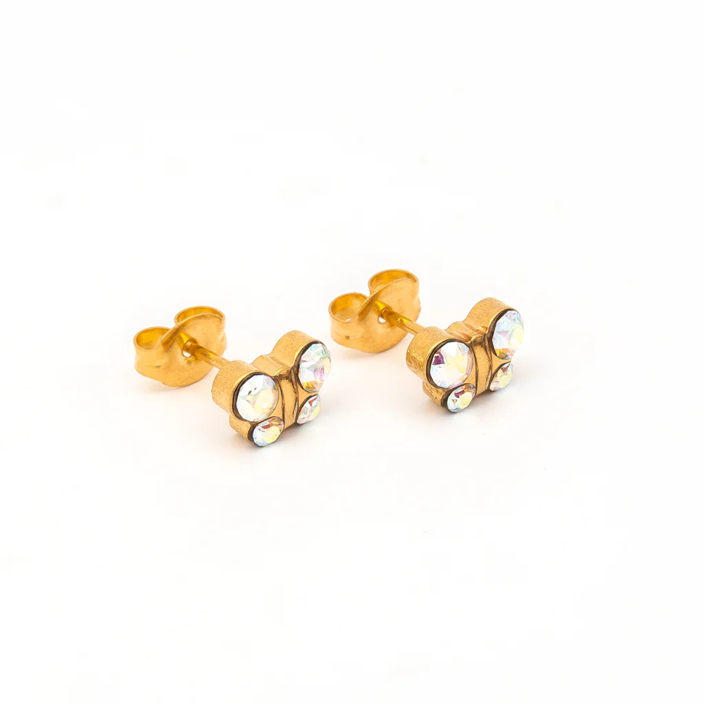 Sensitive Puff Pad Fashion - Butterfly - AB Crystal - Gold Plated