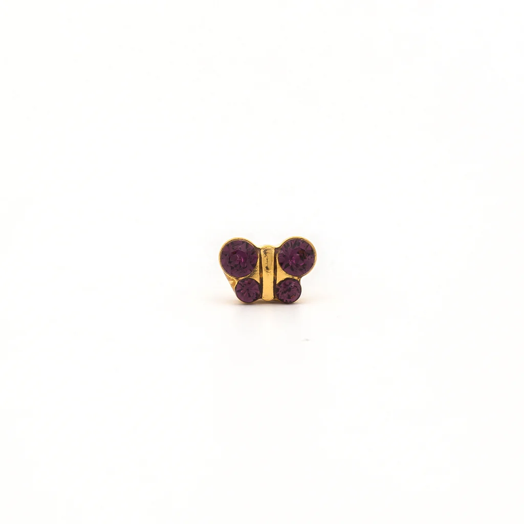 Sensitive Puff Pad Fashion - Butterfly - Feruary Amethyst Crystal - Gold Plated - Image 2