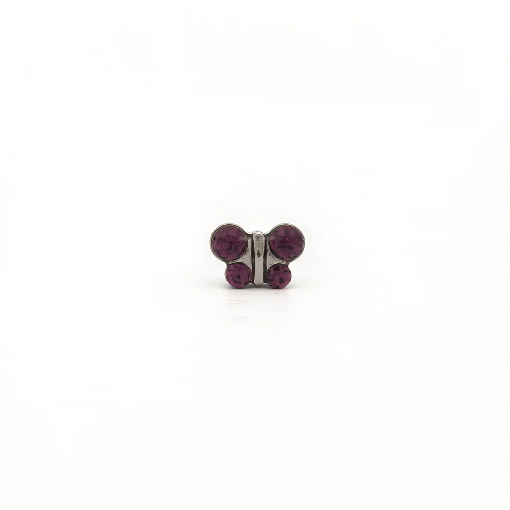 Sensitive Puff Pad Fashion - Butterfly - Feruary Amethyst Crystal - Stainless Steel - Image 2