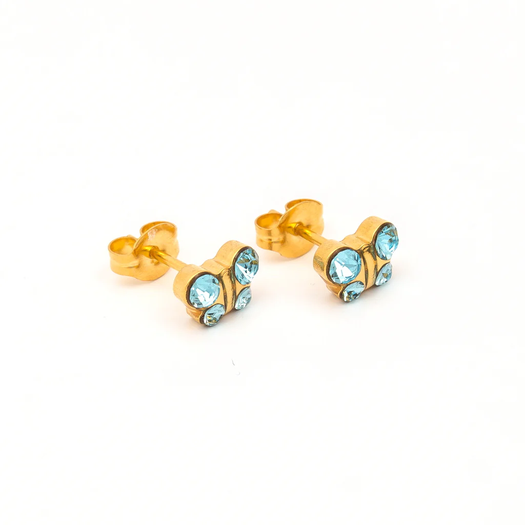 Sensitive Puff Pad Fashion - Butterfly - March Aquamarine Crystal - Gold Plated