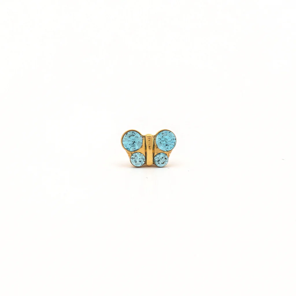 Sensitive Puff Pad Fashion - Butterfly - March Aquamarine Crystal - Gold Plated - Image 2