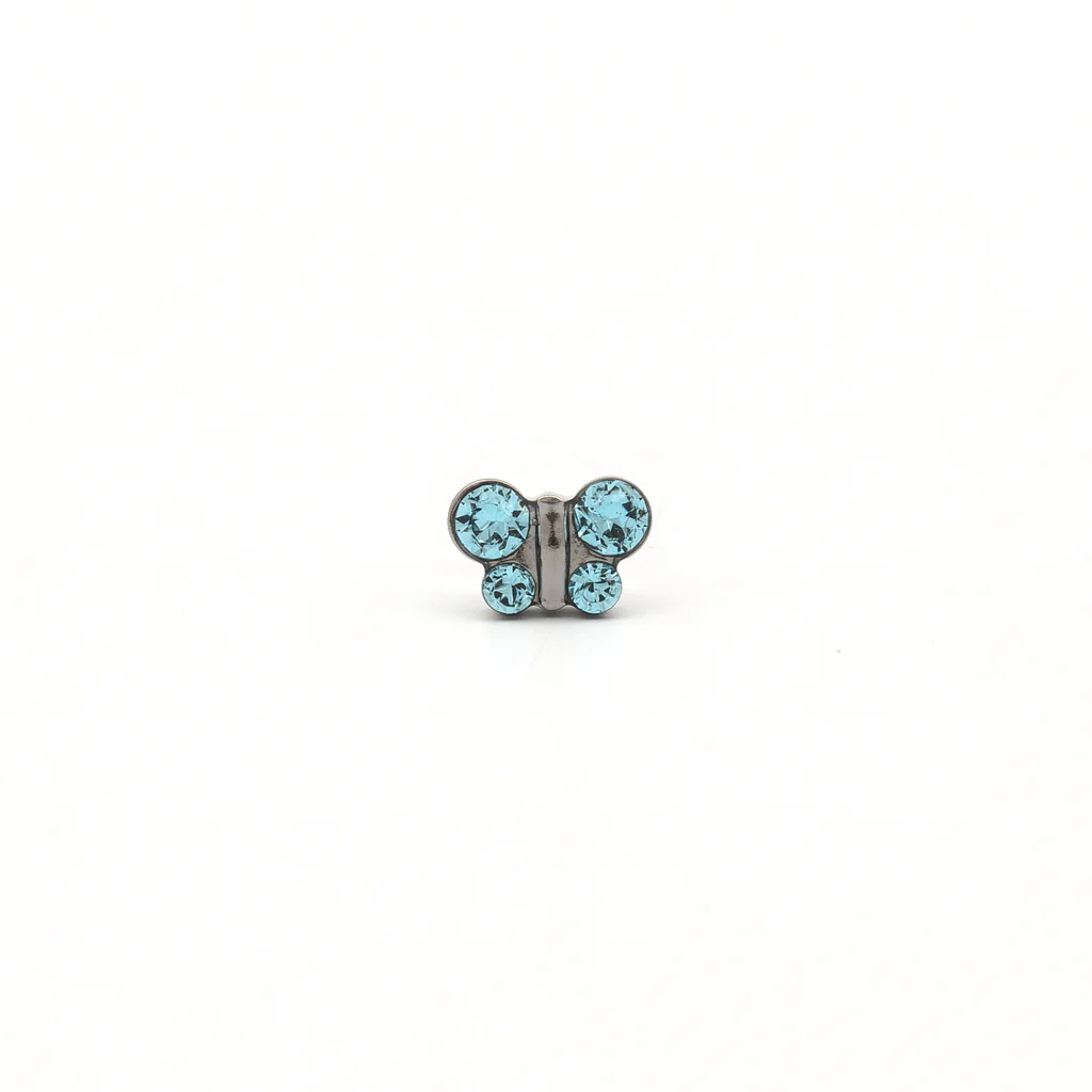 Sensitive Puff Pad Fashion - Butterfly - March Aquamarine Crystal - Stainless Steel - Image 2