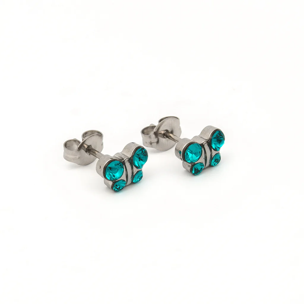 Sensitive Puff Pad Fashion - Butterfly - December Blue Zircon - Stainless Steel