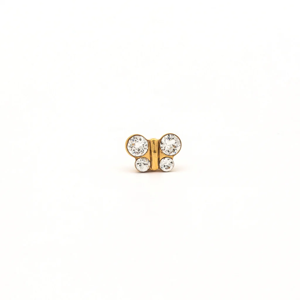 Sensitive Puff Pad Fashion - Butterfly - April Crystal - Gold Plated - Image 2