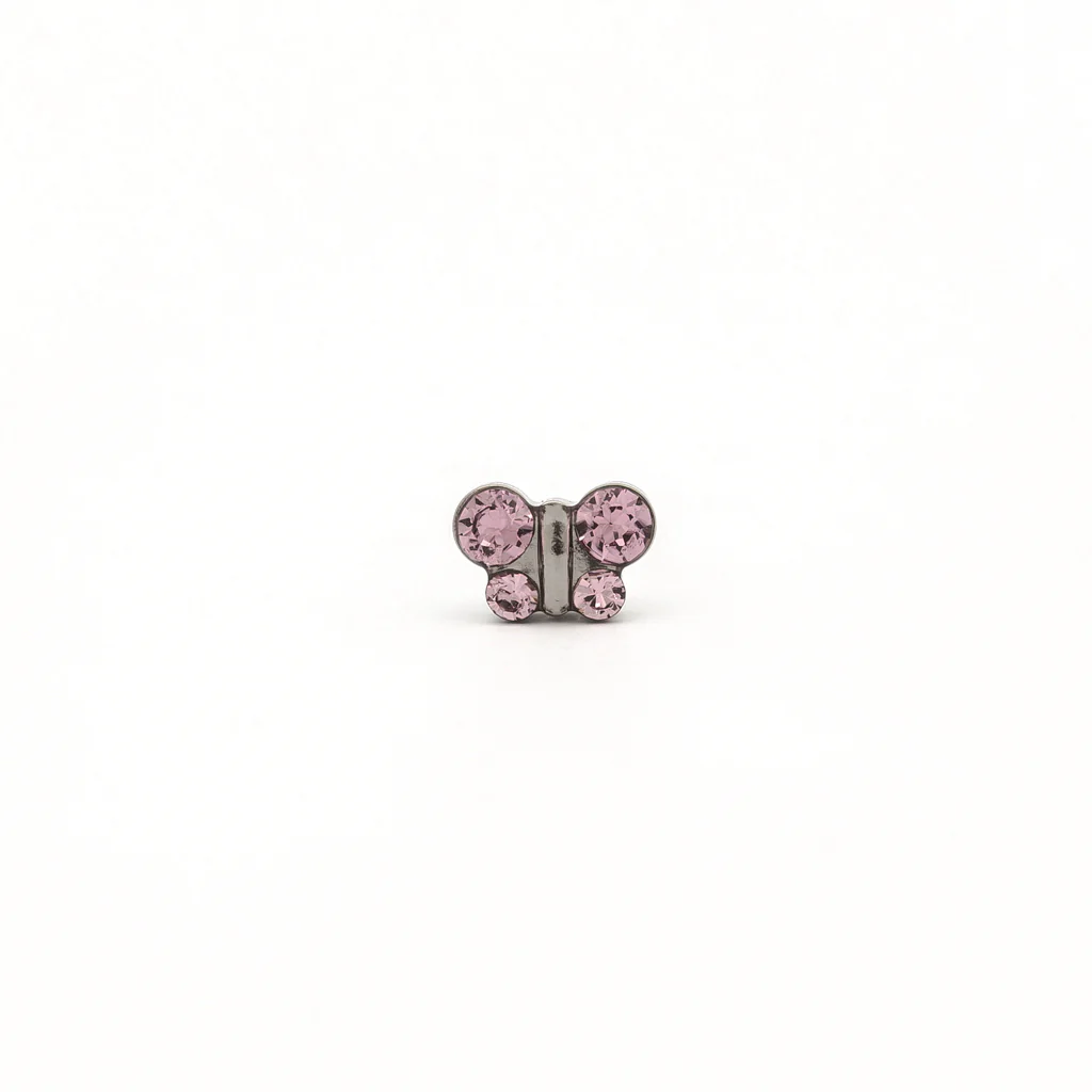 Sensitive Puff Pad Fashion - Butterfly - Light Amethyst Crystal - Stainless Steel - Image 2
