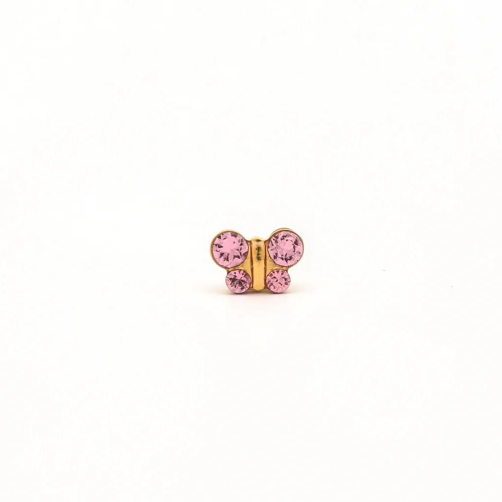 Sensitive Puff Pad Fashion - Butterfly - Light Rose Crystal - Gold Plated - Image 2