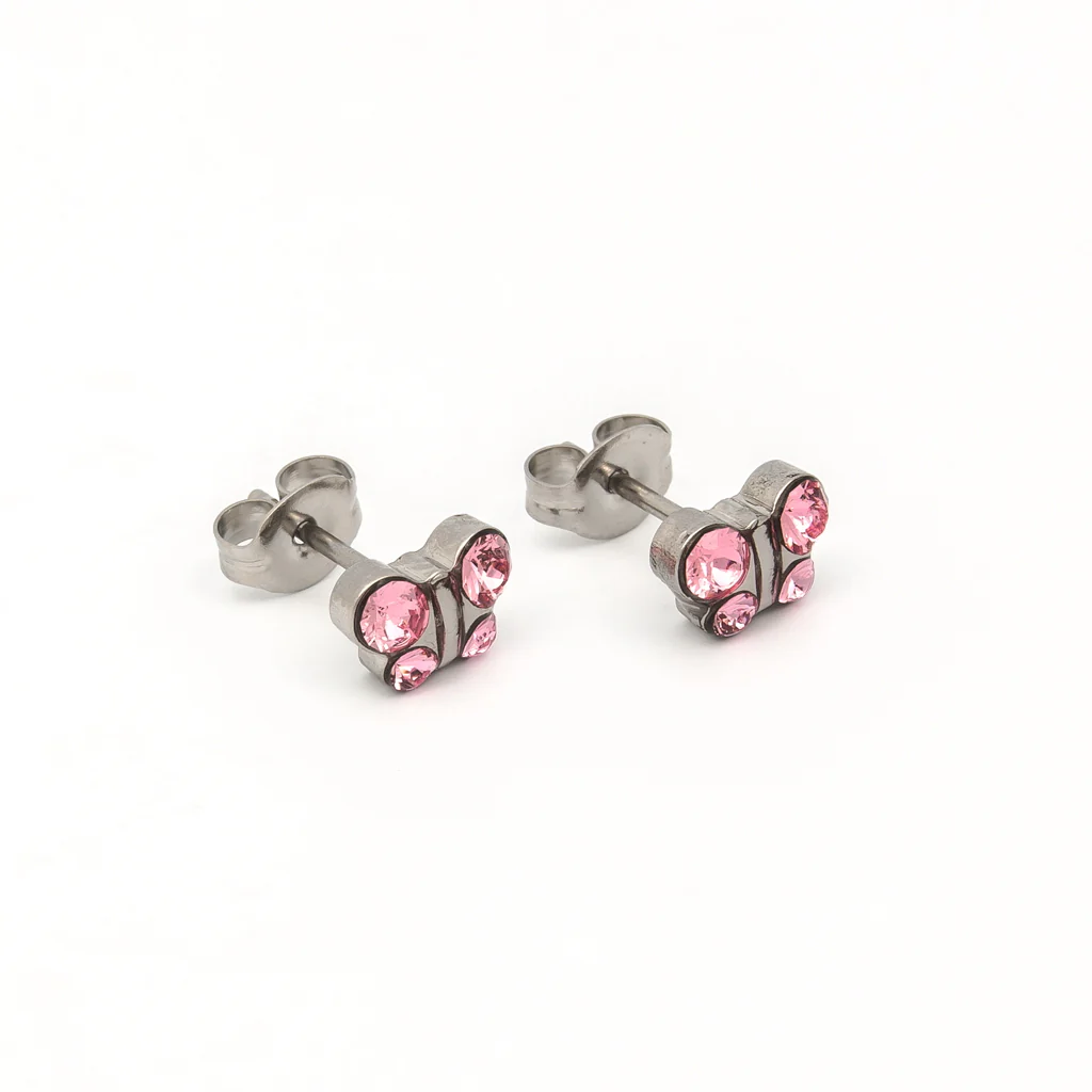 Sensitive Puff Pad Fashion - Butterfly - Light Rose Crystal - Stainless Steel
