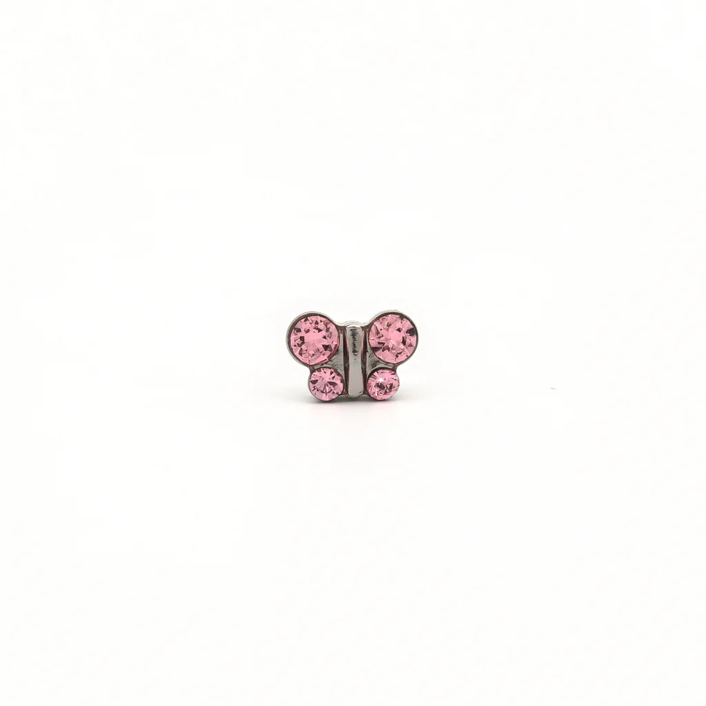 Sensitive Puff Pad Fashion - Butterfly - Light Rose Crystal - Stainless Steel - Image 2