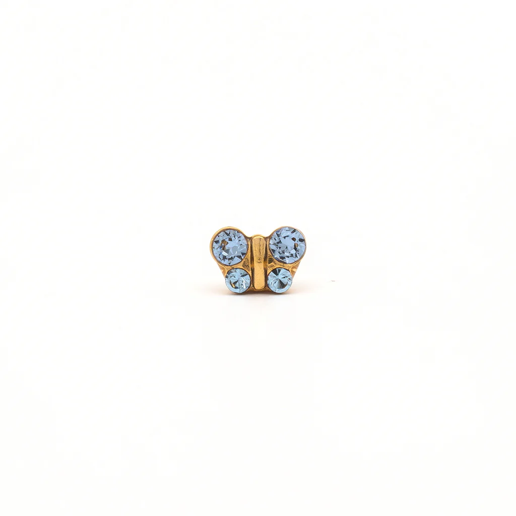 Sensitive Puff Pad Fashion - Butterfly - Light Sapphire Crystal - Gold Plated - Image 2