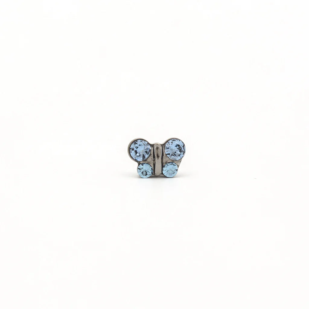 Sensitive Puff Pad Fashion - Butterfly - Light Sapphire Crystal - Stainless Steel - Image 2