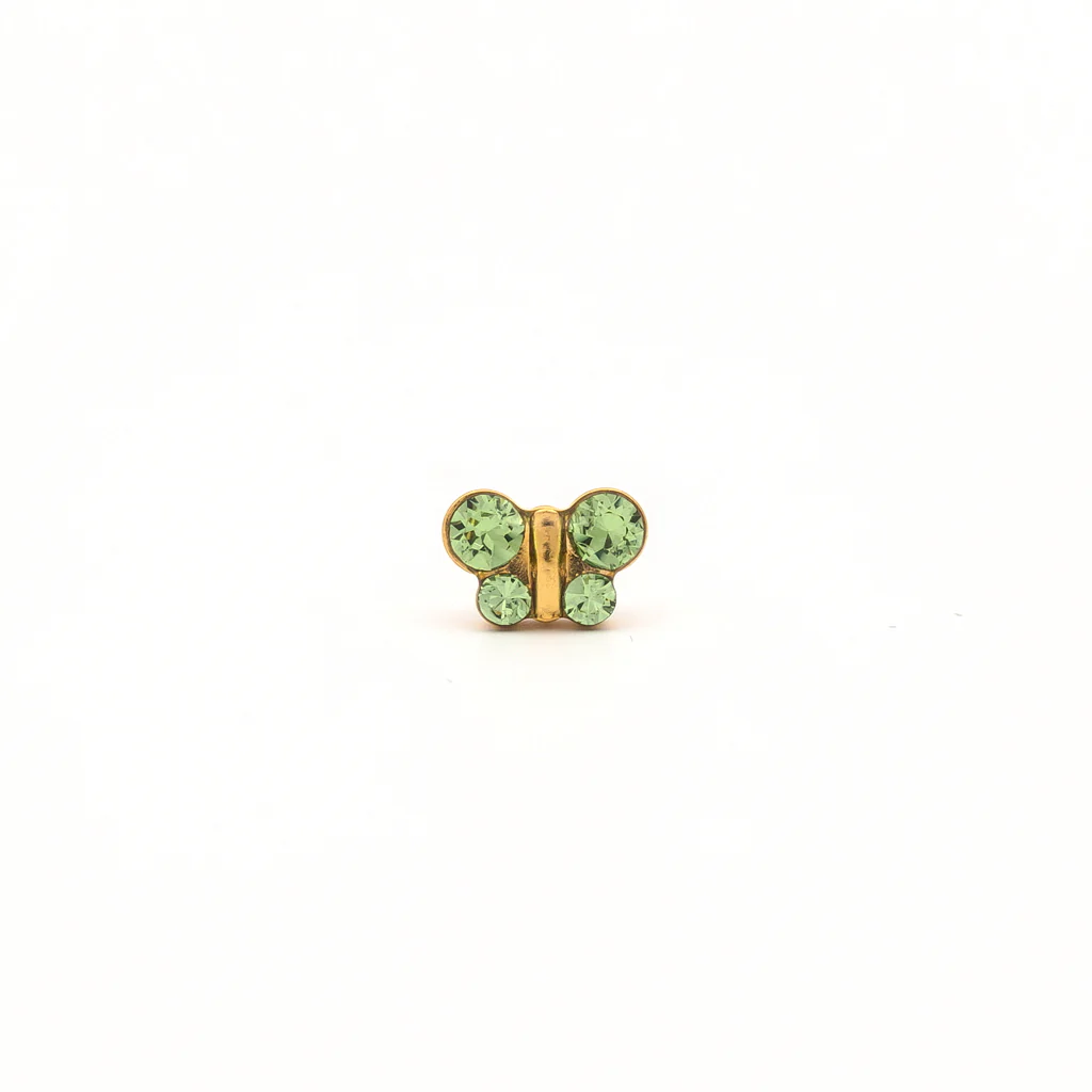 Sensitive Puff Pad Fashion - Butterfly - August Peridot Crystal - Gold Plated - Image 2