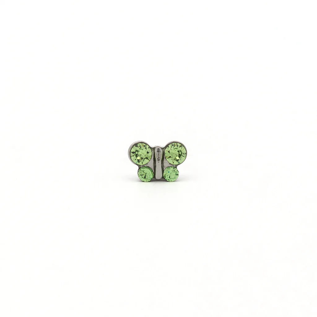 Sensitive Puff Pad Fashion - Butterfly - August Peridot Crystal - Stainless Steel - Image 2
