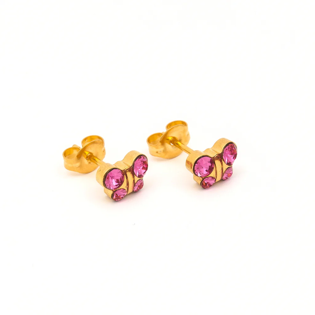Sensitive Puff Pad Fashion - Butterfly - October Rose Crystal - Gold Plated