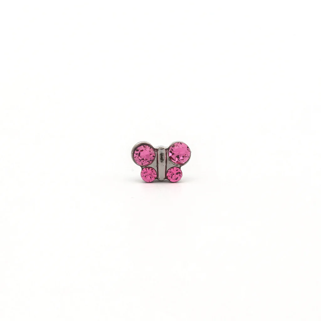 Sensitive Puff Pad Fashion - Butterfly - October Rose Crystal - Stainless Steel - Image 2