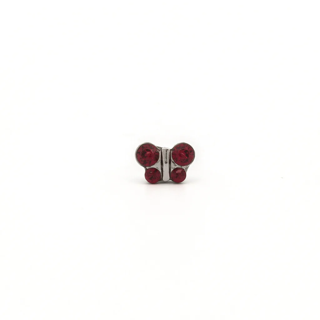 Sensitive Puff Pad Fashion - Butterfly - Siam Crystal - Stainless Steel - Image 2