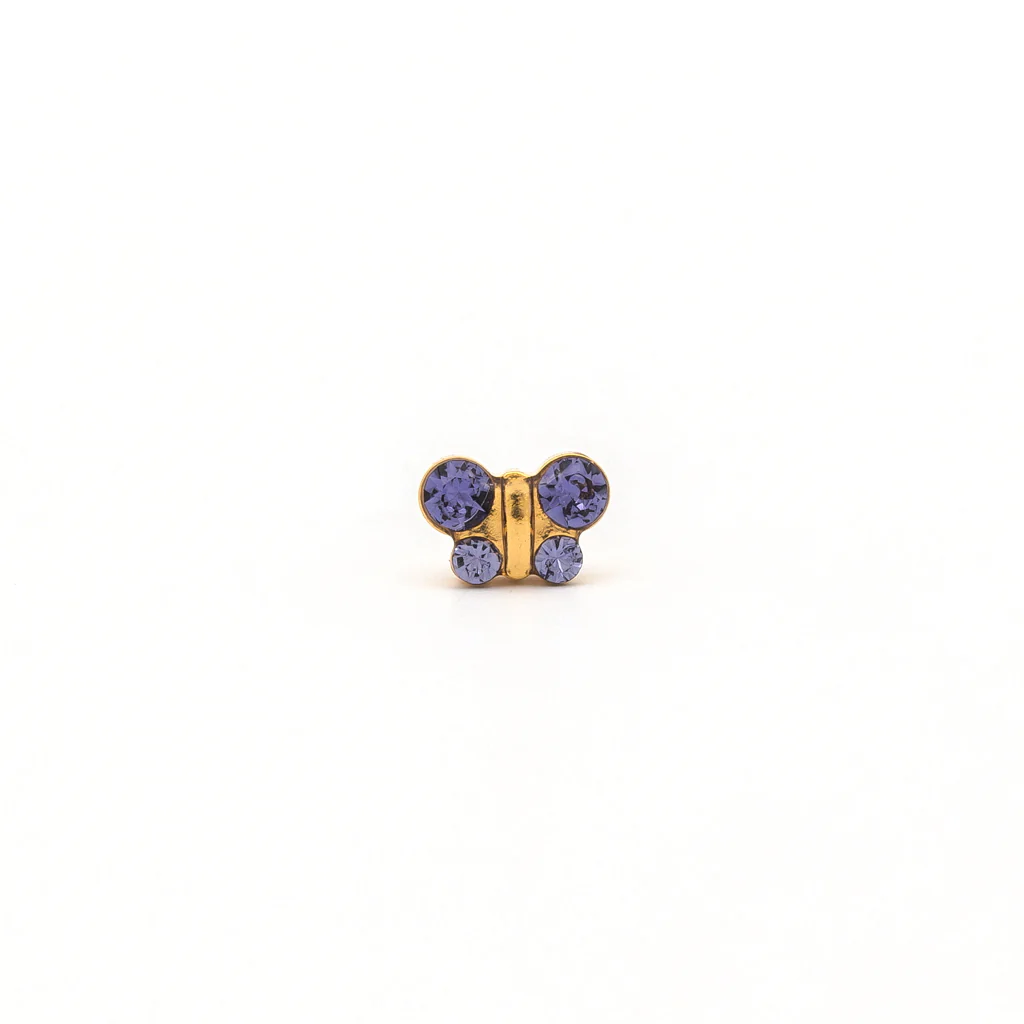 Sensitive Puff Pad Fashion - Butterfly - Tanzanite Crystal - Gold Plated - Image 2