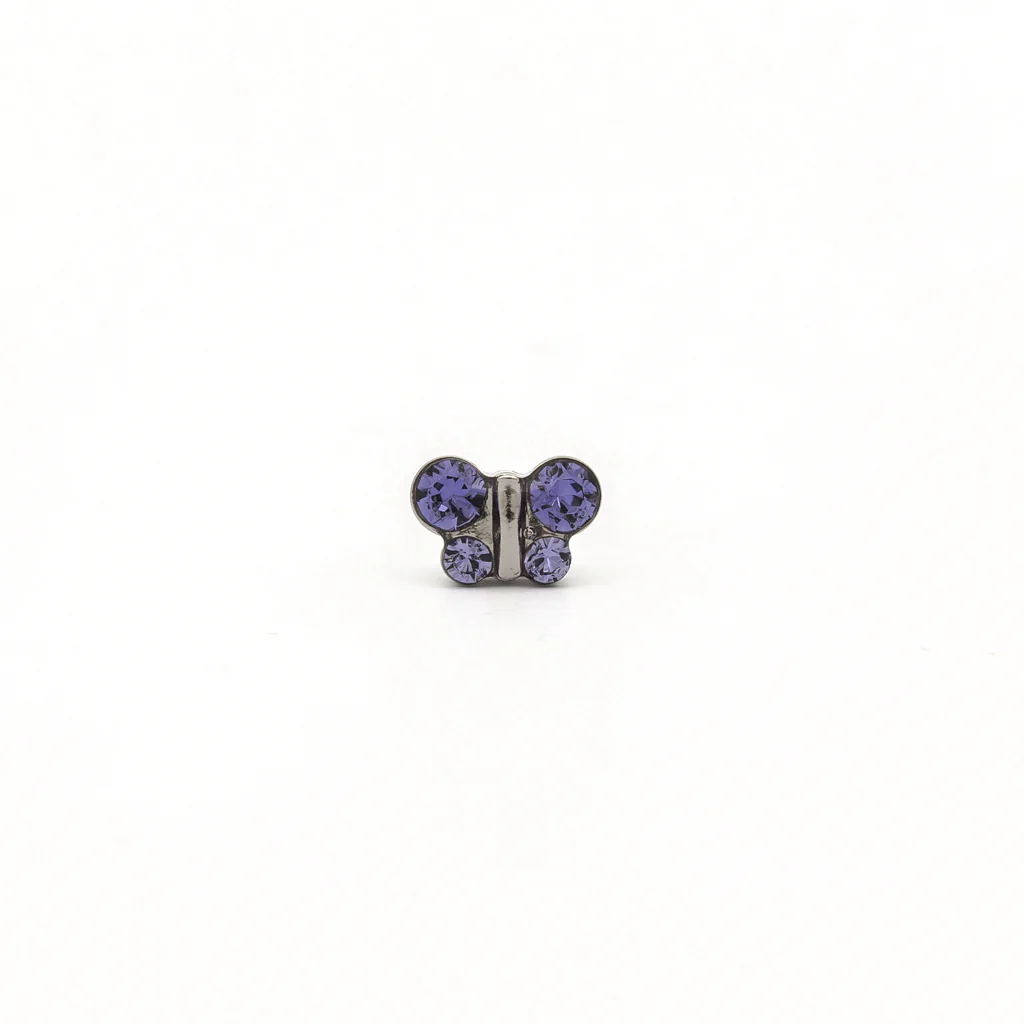 Sensitive Puff Pad Fashion - Butterfly - Tanzanite Crystal - Stainless Steel - Image 2
