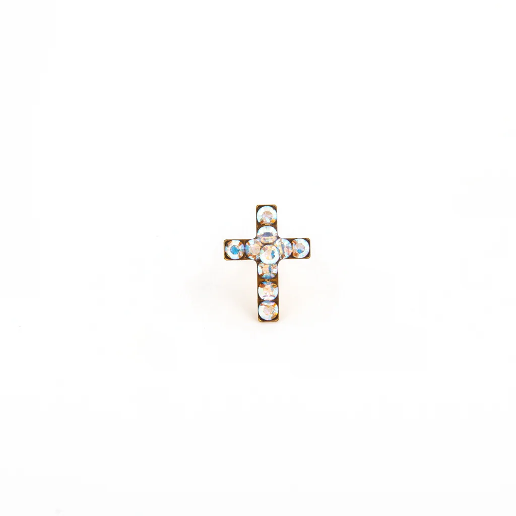 Sensitive Puff Pad Fashion - Cross - Ab Crystal - Gold Plated - Image 2