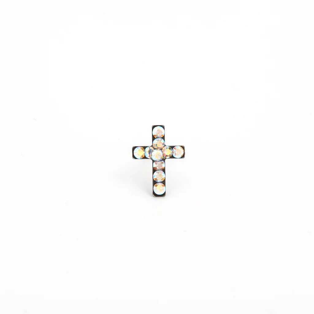 Sensitive Puff Pad Fashion - Cross - Ab Crystal - Stainless Steel - Image 2