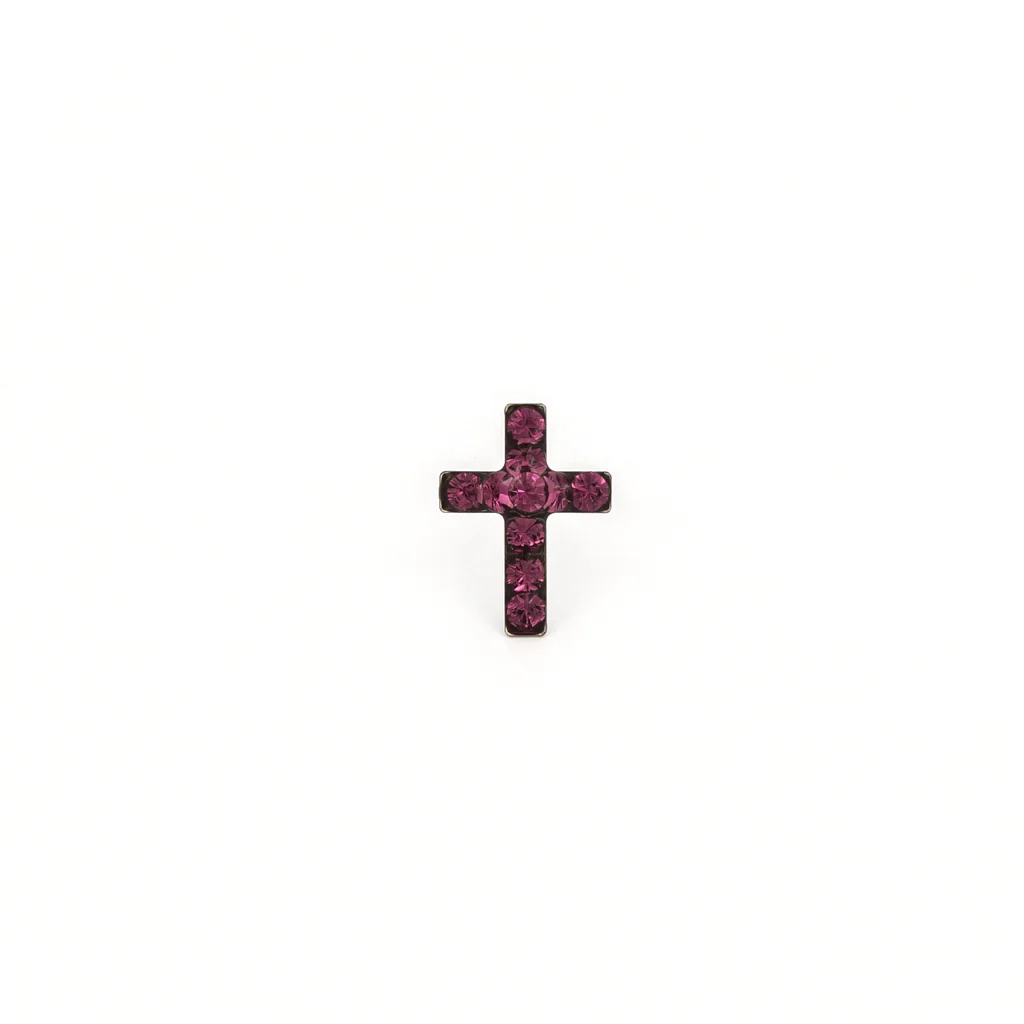 Sensitive Puff Pad Fashion - Cross - Feruary Amethyst Crystal - Stainless Steel - Image 2