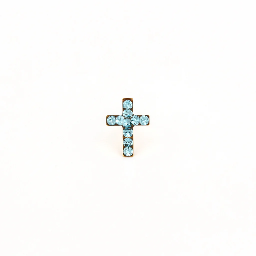 Sensitive Puff Pad Fashion - Cross - March Aquamarine Crystal - Gold Plated - Image 2