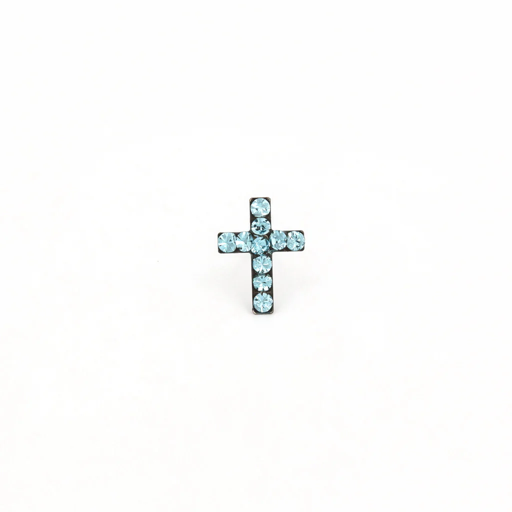 Sensitive Puff Pad Fashion - Cross - March Aquamarine Crystal - Stainless Steel - Image 2