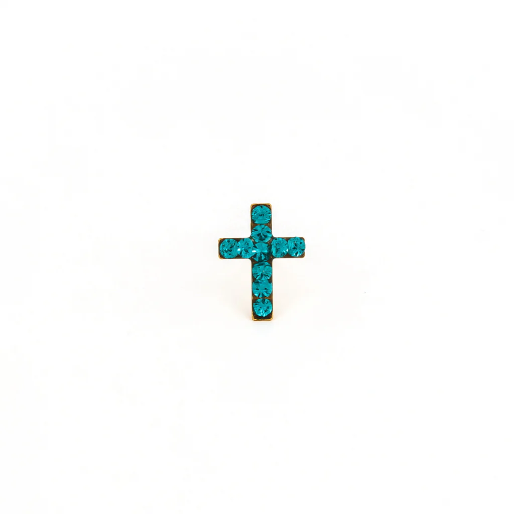 Sensitive Puff Pad Fashion - Cross - December Blue Zircon - Gold Plated - Image 2