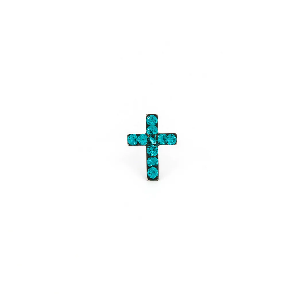 Sensitive Puff Pad Fashion - Cross - December Blue Zircon - Stainless Steel - Image 2