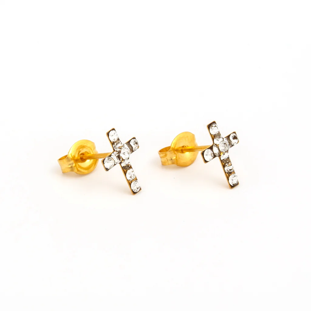 Sensitive Puff Pad Fashion - Cross - April Crystal - Gold Plated