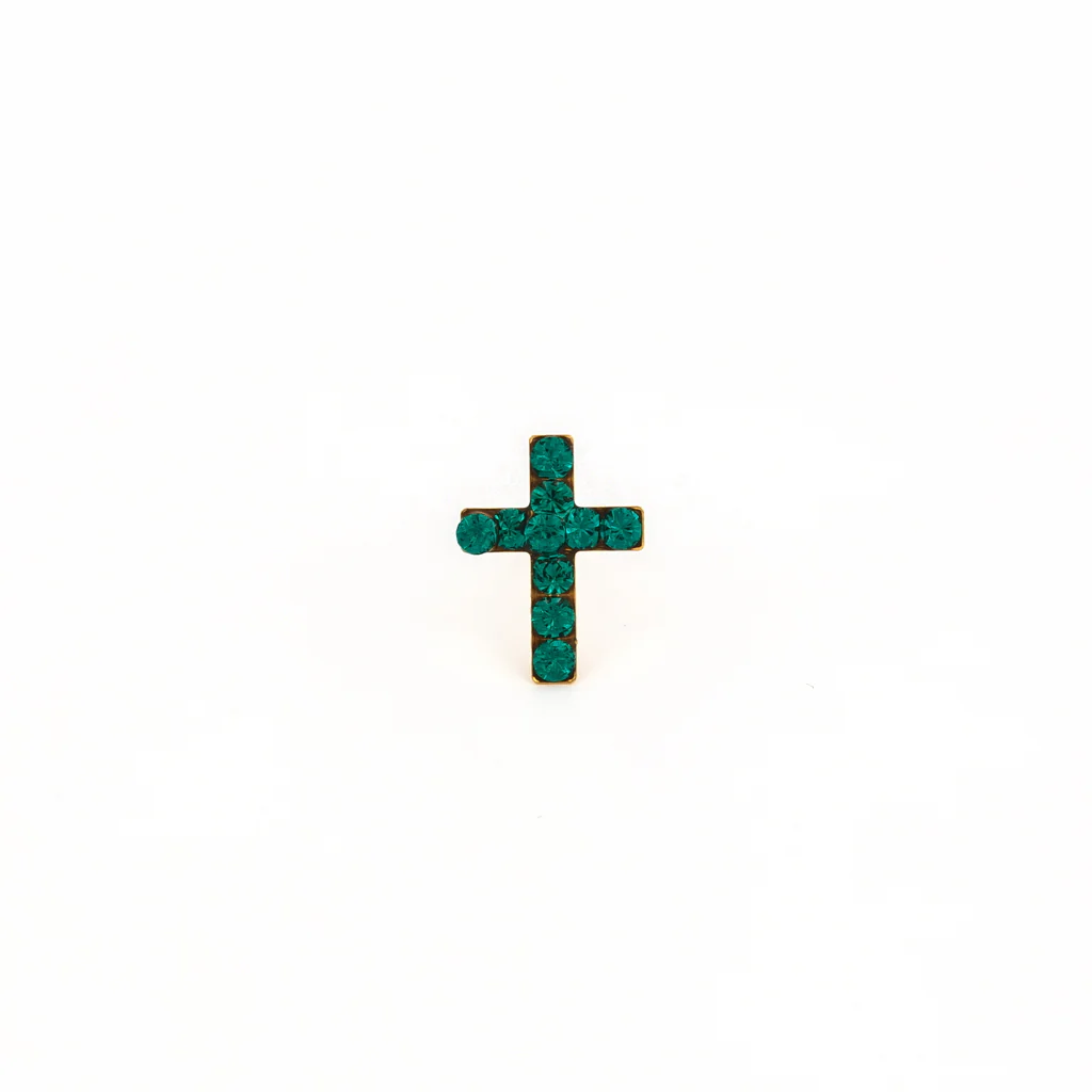 Sensitive Puff Pad Fashion - Cross - May Emerald Crystal - Gold Plated - Image 2