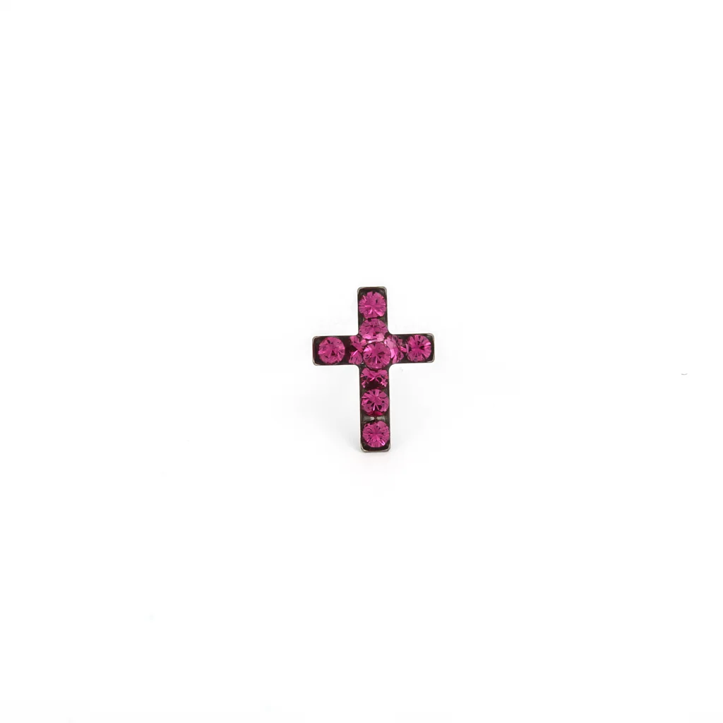 Sensitive Puff Pad Fashion - Cross - Fuchsia Crystal - Stainless Steel - Image 2