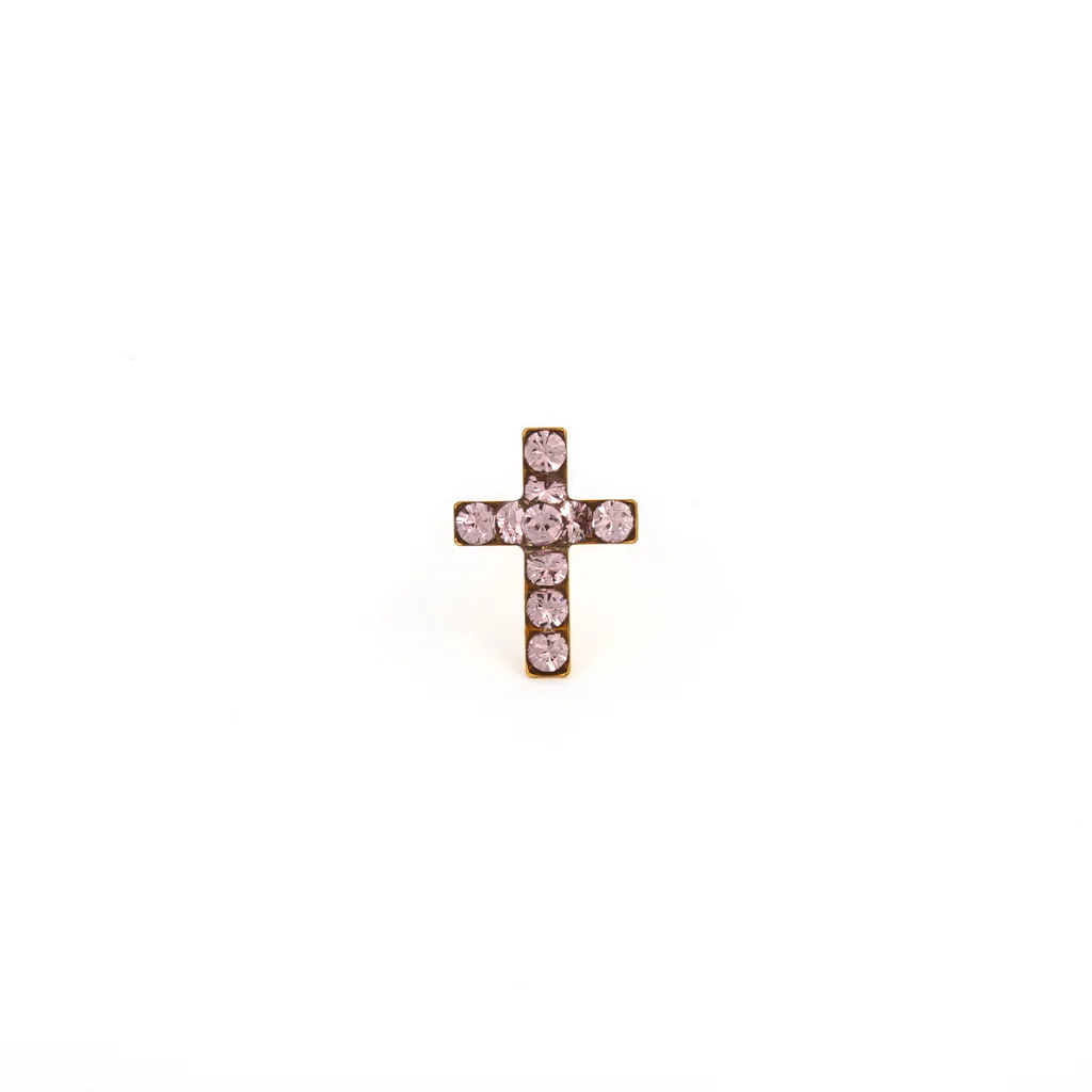 Sensitive Puff Pad Fashion - Cross - Light Amethyst Crystal - Gold Plated - Image 2