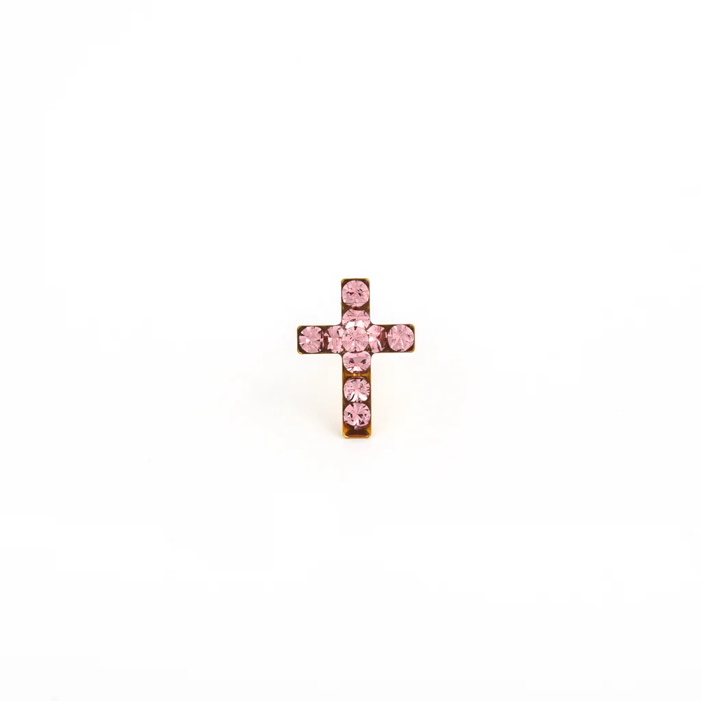 Sensitive Puff Pad Fashion - Cross - Light Rose Crystal - Gold Plated - Image 2