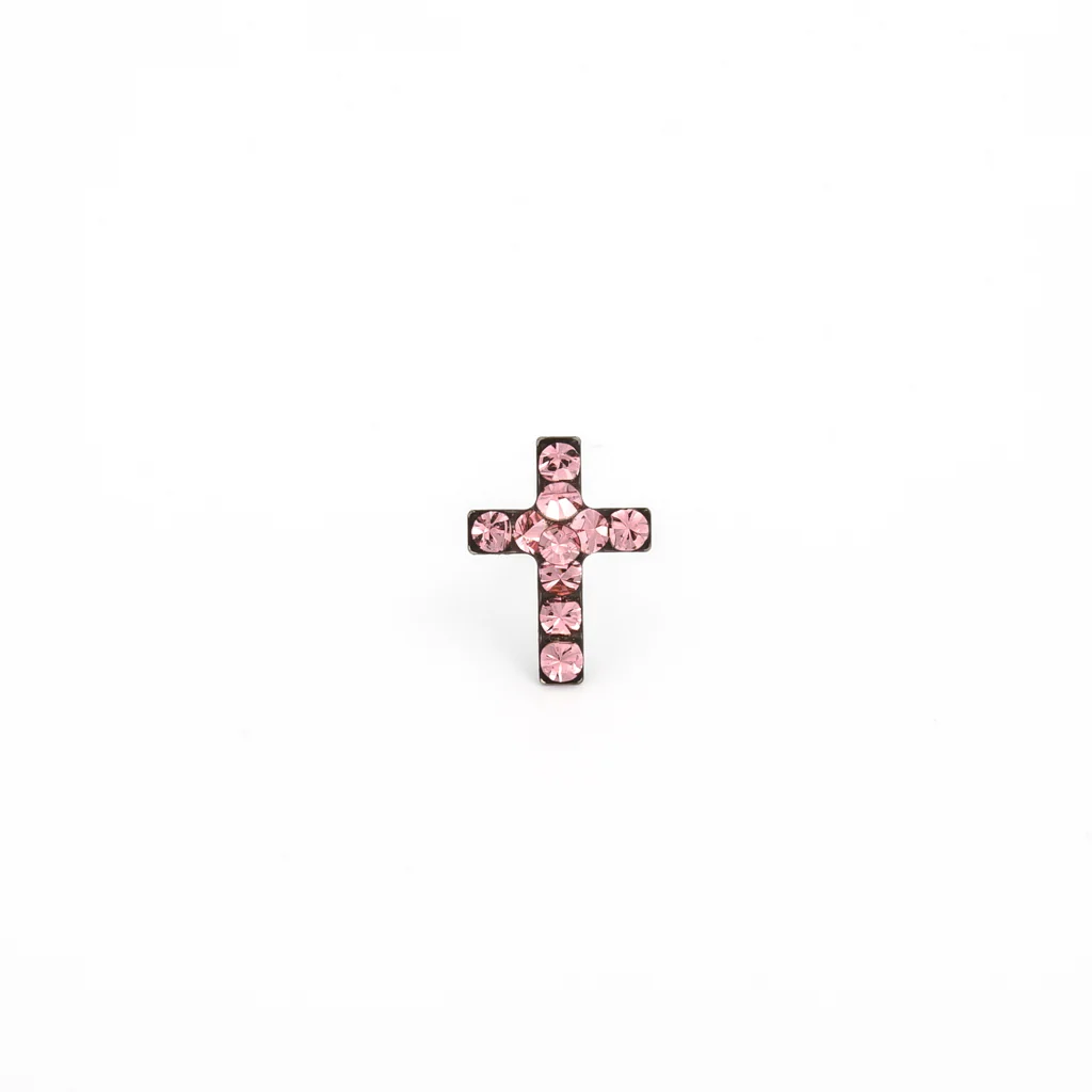 Sensitive Puff Pad Fashion - Cross - Light Rose Crystal - Stainless Steel - Image 2