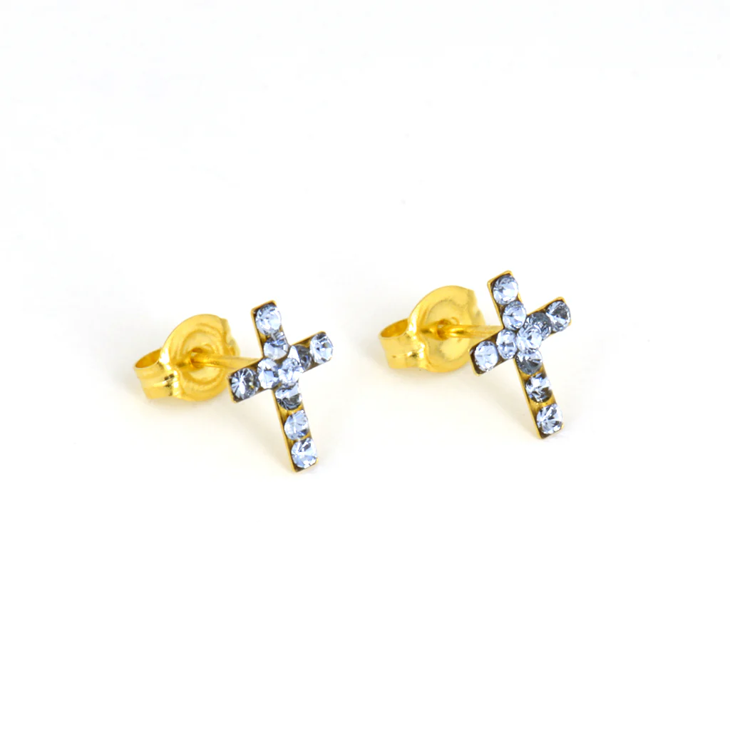 Sensitive Puff Pad Fashion - Cross - Light Sapphire Crystal - Gold Plated