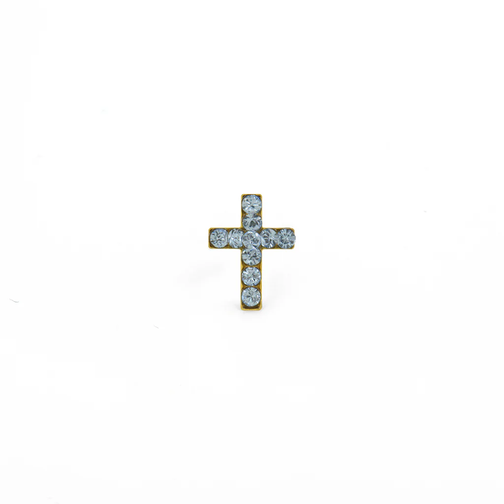 Sensitive Puff Pad Fashion - Cross - Light Sapphire Crystal - Gold Plated - Image 2