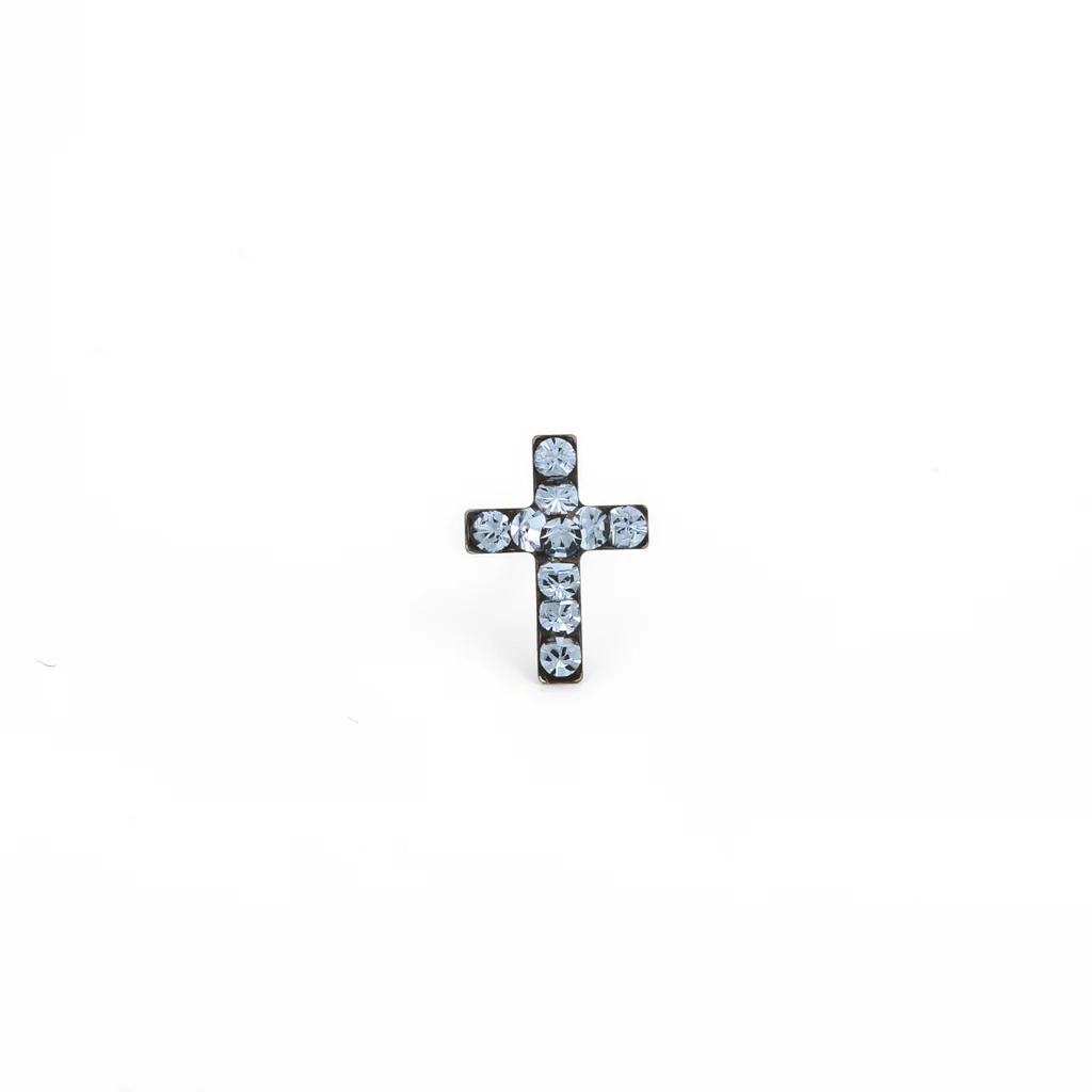 Sensitive Puff Pad Fashion - Cross - Light Sapphire Crystal - Stainless Steel - Image 2