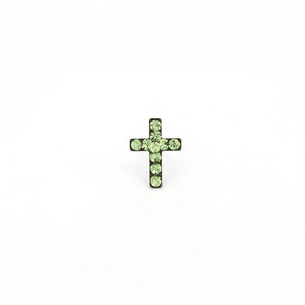 Sensitive Puff Pad Fashion - Cross - August Peridot Crystal - Stainless Steel - Image 2