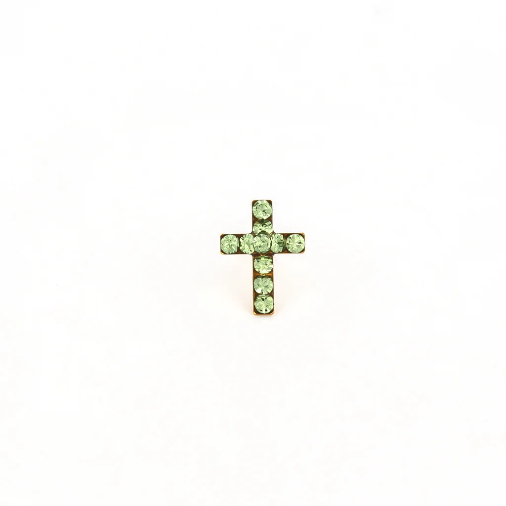 Sensitive Puff Pad Fashion - Cross - August Peridot Crystal - Gold Plated - Image 2