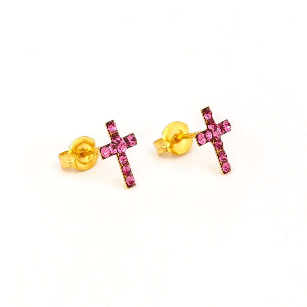 Sensitive Puff Pad Fashion - Cross - October Rose Crystal - Gold Plated