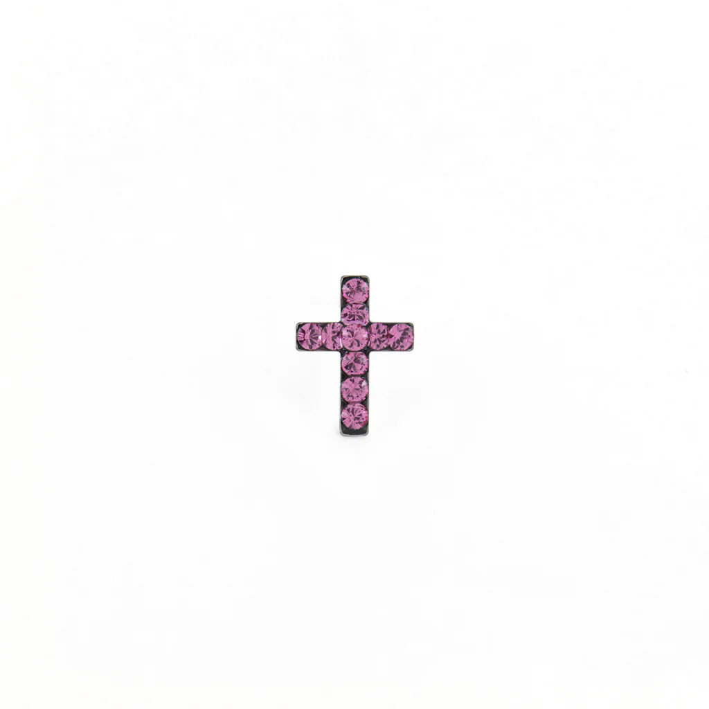 Sensitive Puff Pad Fashion - Cross - October Rose Crystal - Stainless Steel - Image 2