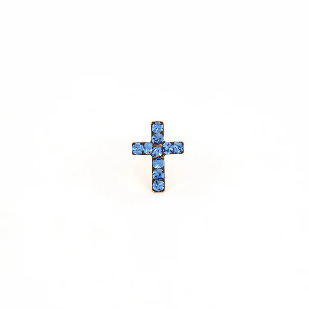 Sensitive Puff Pad Fashion - Cross - September Sapphire Crystal - Gold Plated - Image 2