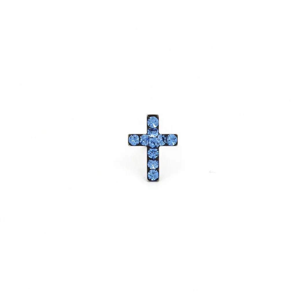 Sensitive Puff Pad Fashion - Cross - September Sapphire Crystal - Stainless Steel - Image 2