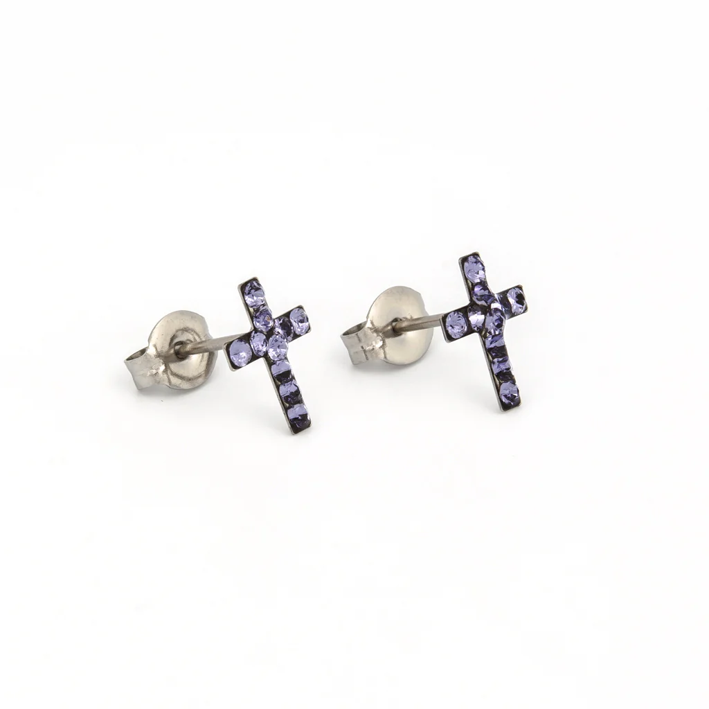 Sensitive Puff Pad Fashion - Cross - Tanzanite Crystal - Stainless Steel