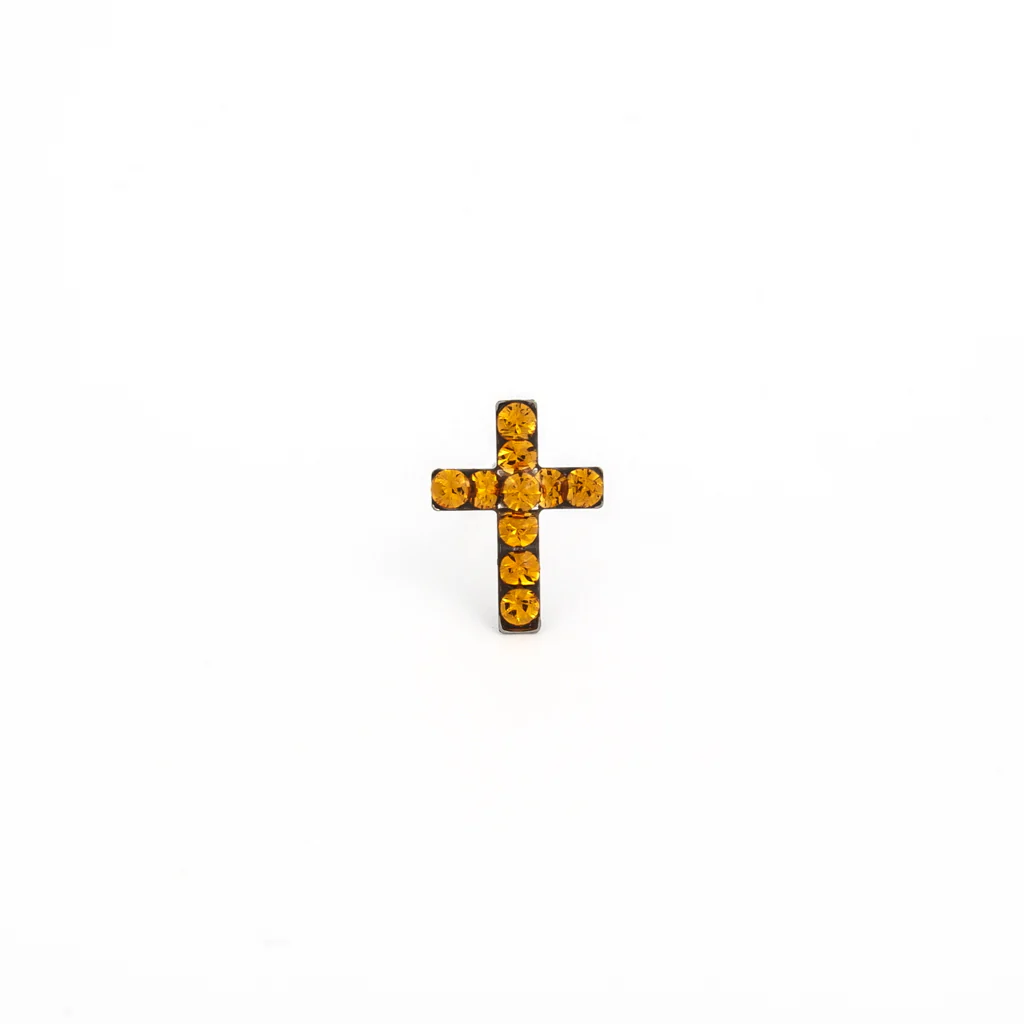 Sensitive Puff Pad Fashion - Cross - November Topaz Crystal - Stainless Steel - Image 2