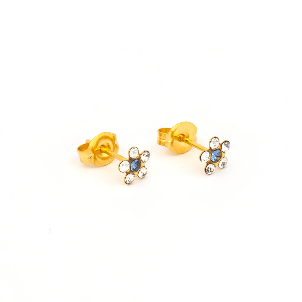 Sensitive Puff Pad Fashion - Daisy - April Crystal/September Sapphire - Gold Plated