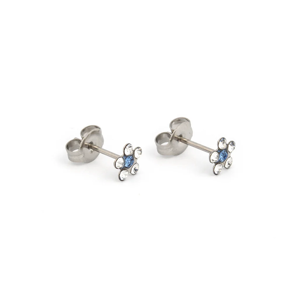 Sensitive Puff Pad Fashion - Daisy - April Crystal/September Sapphire - Stainless Steel