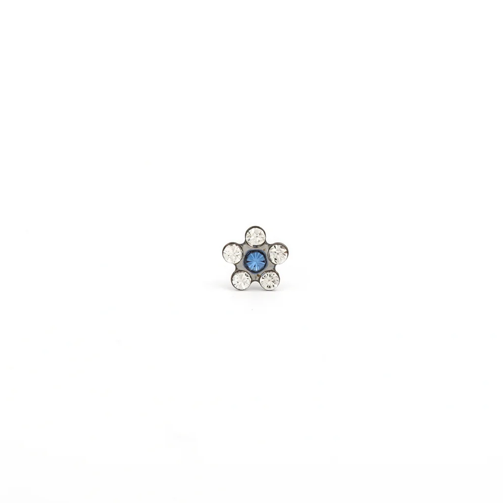 Sensitive Puff Pad Fashion - Daisy - April Crystal/September Sapphire - Stainless Steel - Image 2